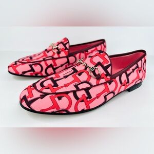 Gucci Jordaan Horsebit Logo Print Pink Fabric Flat Barbie Loafers Size EU 38.5